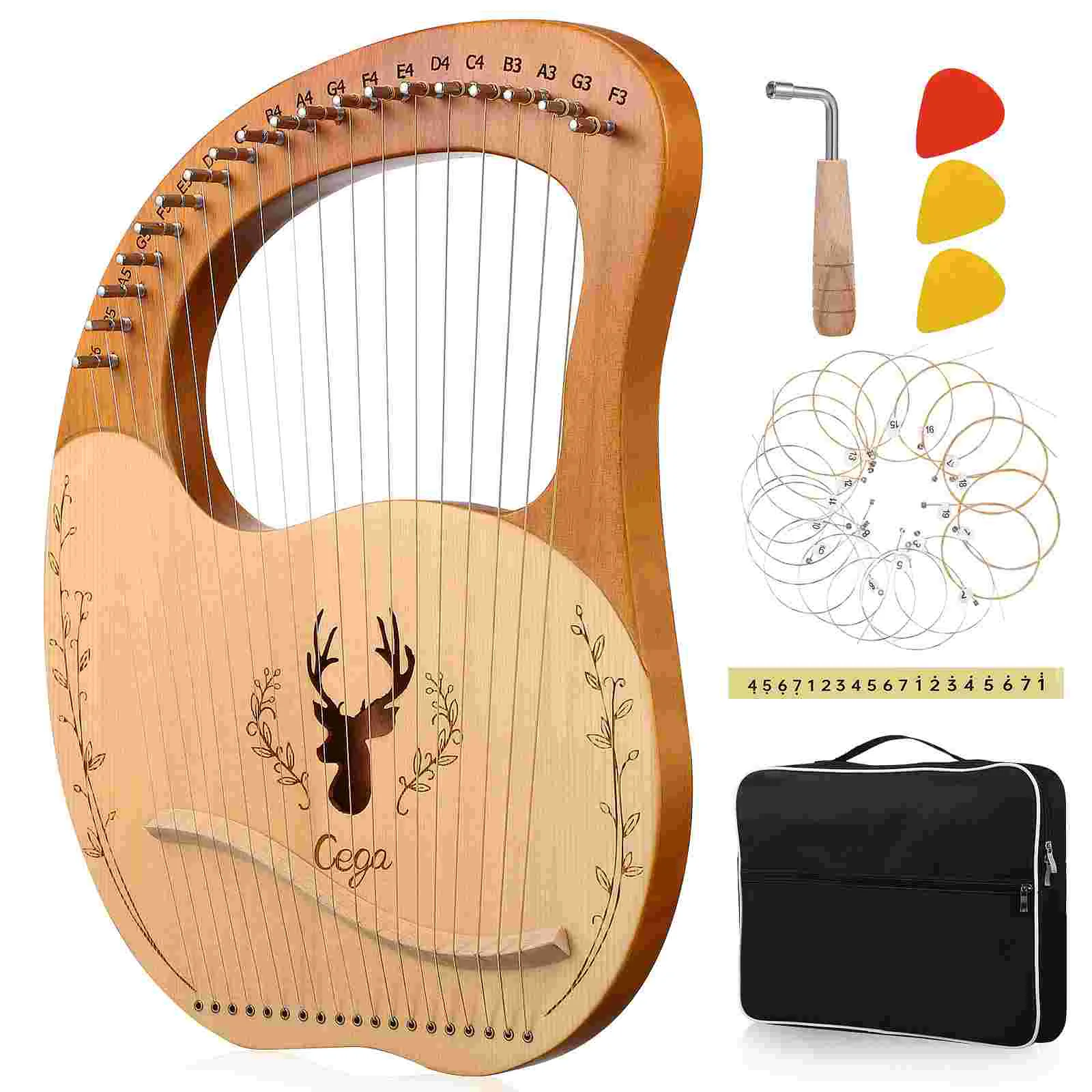 

Lyre Harp with Accessories Musical Instrument Wooden Leire Metal Tuning Key Polyester