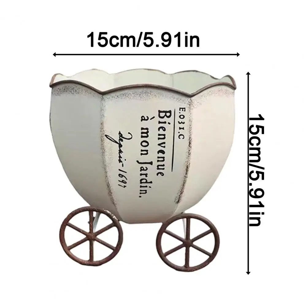 Decorative Flower Pot Small Decorative Planter Retro Pumpkin Cart Planter Metal Flowerpot with Drainage Hole Stylish for Indoor