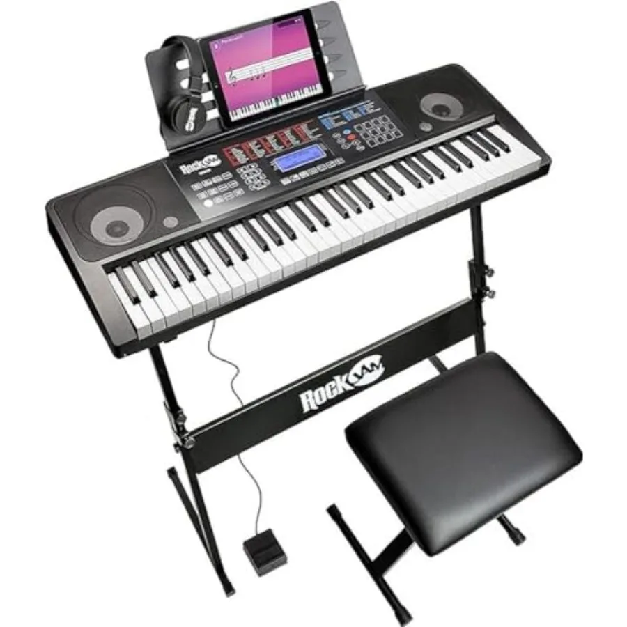 

61 Key Digital Piano with Builtin Bench Sustain Pedal Headphones and Interactive Lessons for Home Practice Music Learning and P