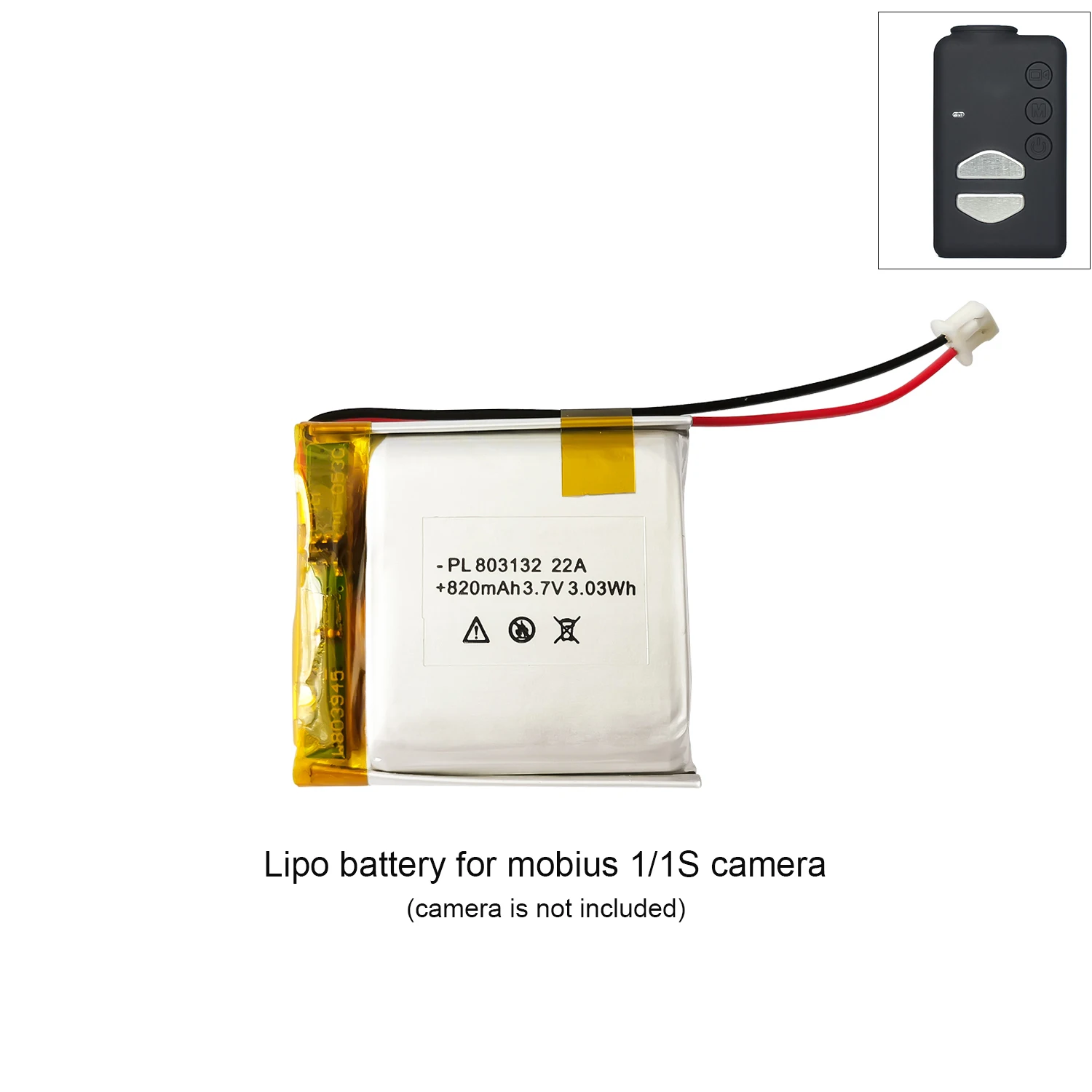 820mah 3.7V Pure Lipo Battery 803132 Polymer Lithium Ion / Li-ion for Mobius 1/1S 1440P Sports Camera Action HD DashCam