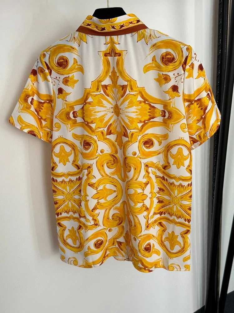 Retro estate nuova gonna a due pezzi risvolto monopetto camicia stampata a maniche corte pantaloncini a vita alta abito da donna di moda