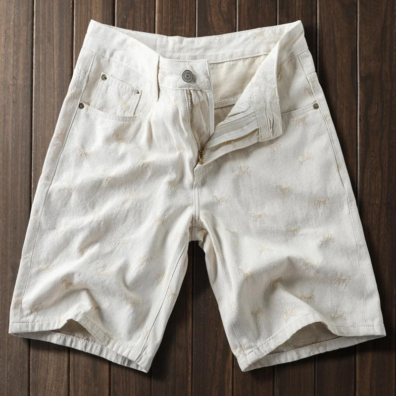 Men's Summer Lightweight Thin Denim Shorts in Off-White Color 2026 New Soft Stretch Fabric Elastic Clean Straight Cut Versatile