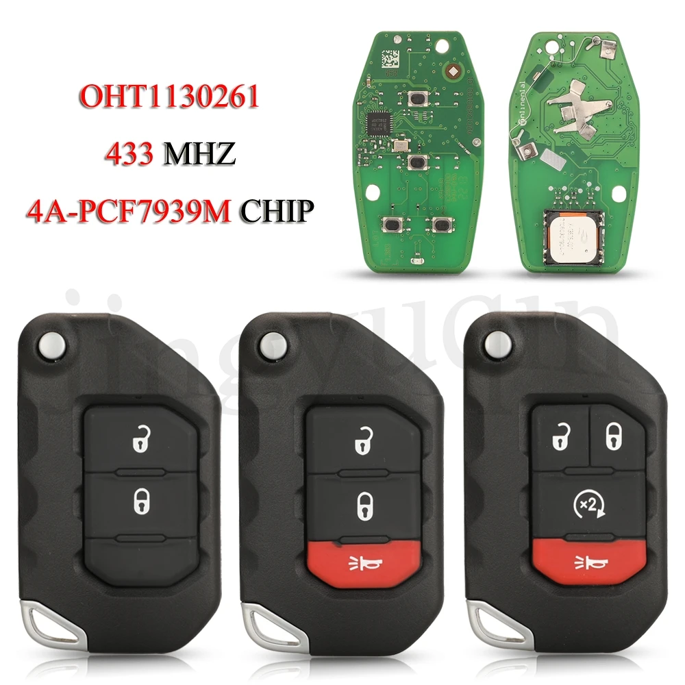 

jingyuqin 3PCS/Lot OHT1130261 Keyless Remote Car Key For Jeep Wrangler 2018 2019 SIP22 Blade 433Mhz 4A PCF7939M Chip 68416784AA