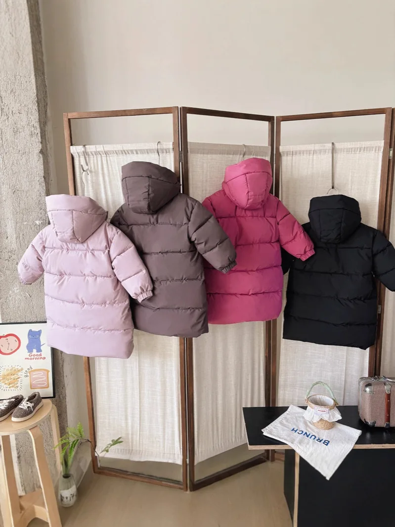 2026 Winter New Children Cotton Padded Jacket Girls Warm Hooded Coat Plus Velvet Thick Kids Long Quilted Jacket Baby Clothes