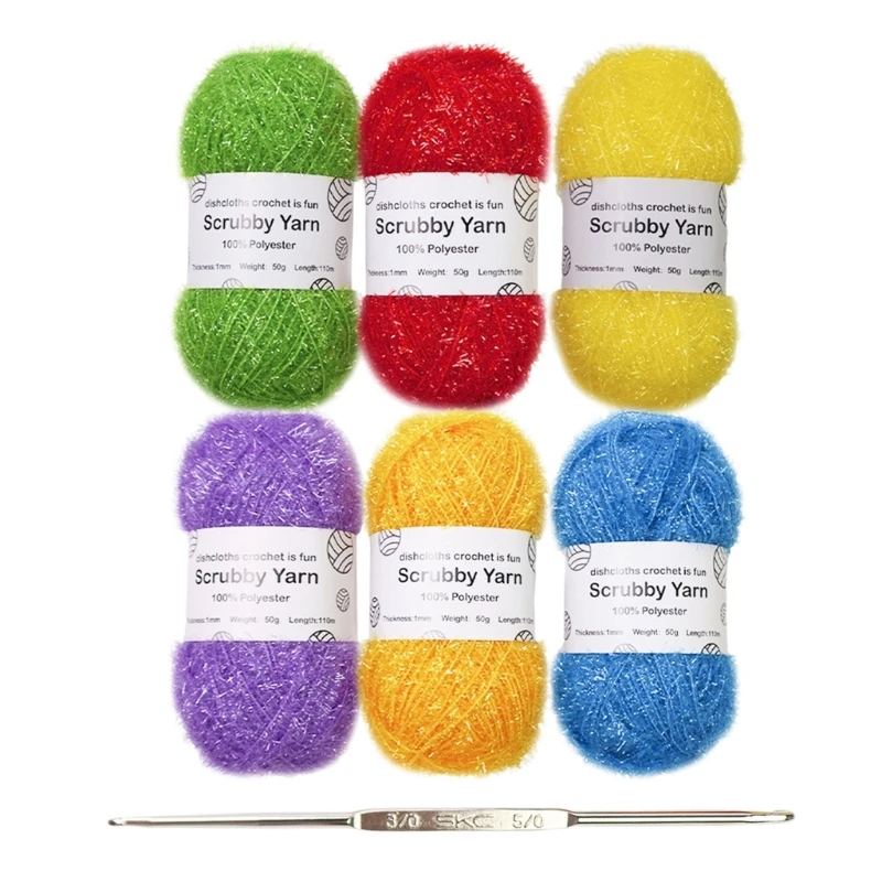 Polyester Scrubby Yarn with Hook Handmade Yarn Crochet Yarn Knitting Yarn for Knitting Enthusiasts and Craft Artists