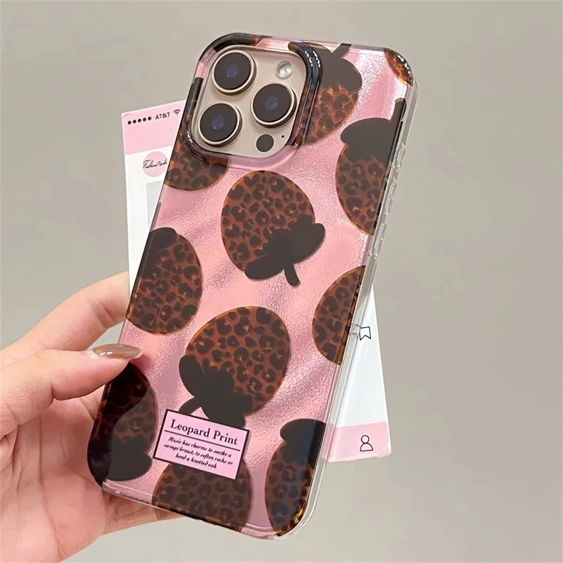 Water ripple glitter brown leopard print strawberry phone case For iPhone 11 12 13 14 15 16 pro max