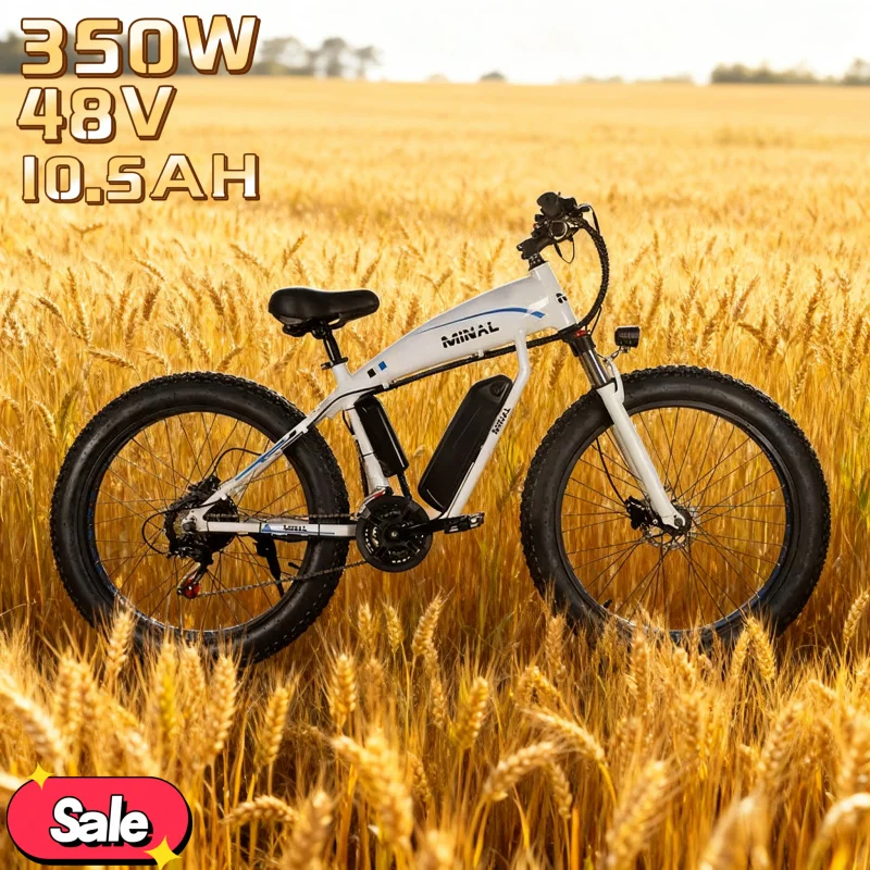 

Electric bicycle safety 350W motor 26-inch wide tire 48V 10.5AH battery E-bike, suitable for labor-saving commuting in the city