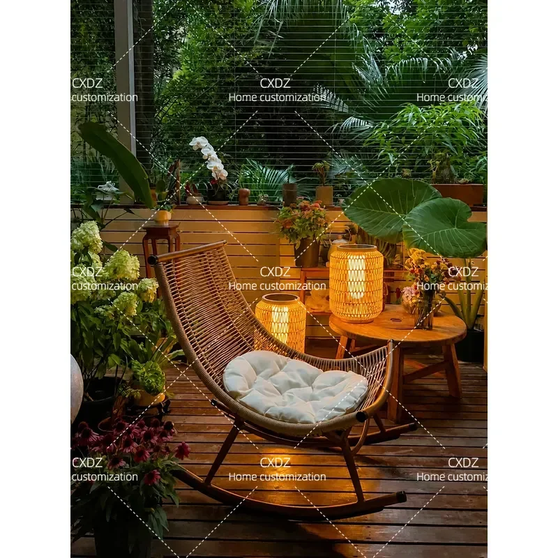 Rocking Chair Reclining Chair Adult Garden Balcony Home Leisure Rattan Outdoor Patio Lazy Rocking Chair