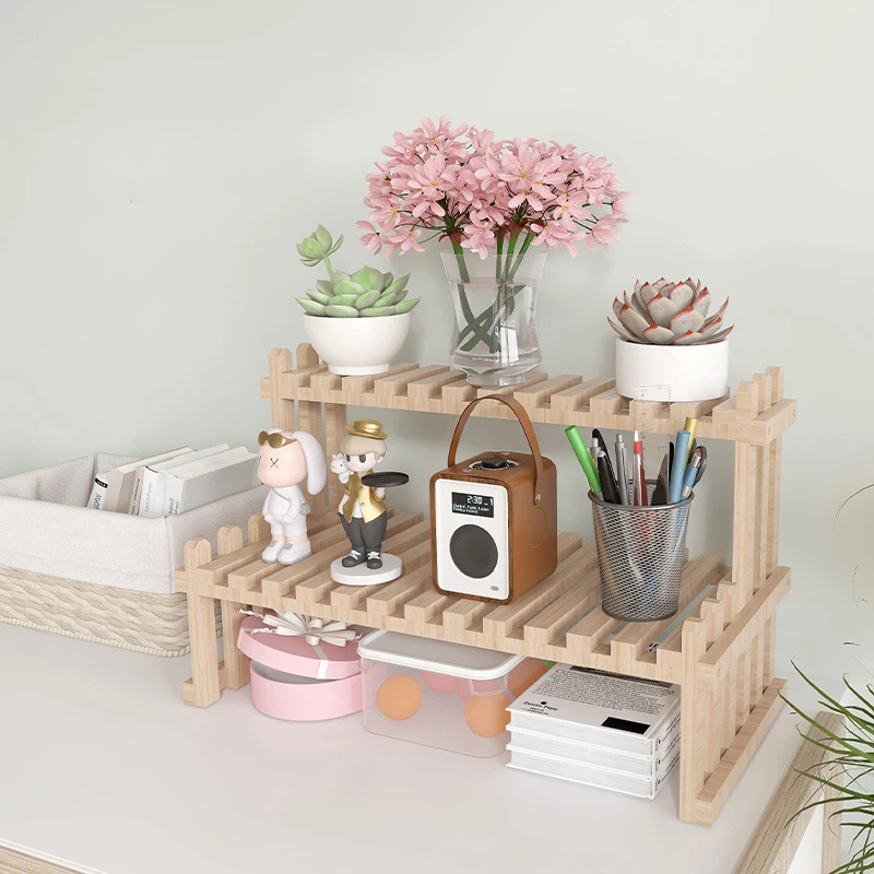 Office Desktop Wooden Plant Storage Small Rack for Decoration Flower Succulent Pots Stable Standing Display Folding Flowershelf