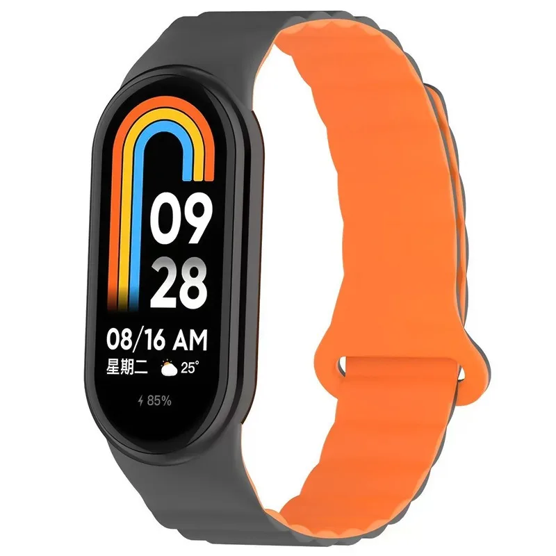 Dwukolorowy pasek magnetyczny do Xiaomi Mi Band 9 8 Dwukolorowa silikonowa inteligentna opaska na nadgarstek Bransoletka na nadgarstek 8 Band 9 Etui