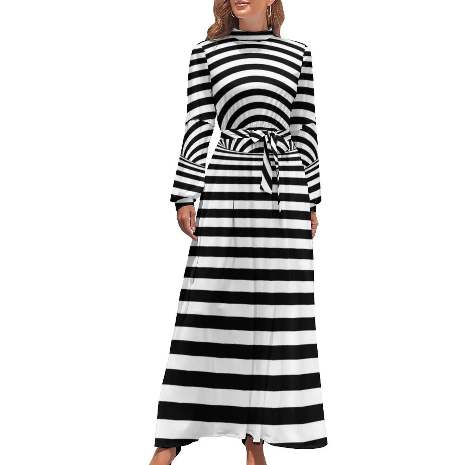 

Optical Illusion Striped Portal (Black/White) Long Dress women clothing 2024 new arrivals luxury dresses women long dresses