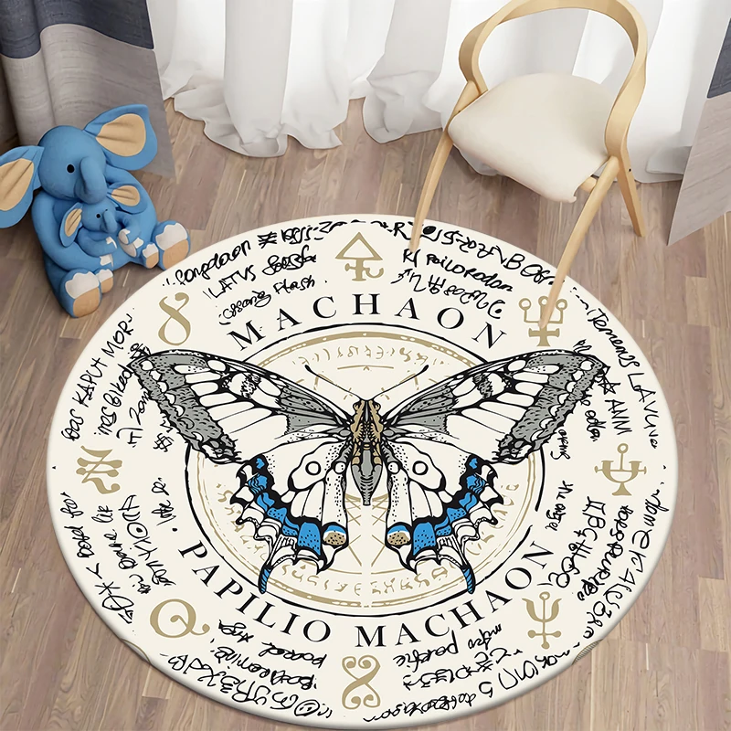 Dead Moth Rug for Living Room Area Gothic Skull  Round  Butterfly Moon Star  Polyester  Home Decor Floor Mats