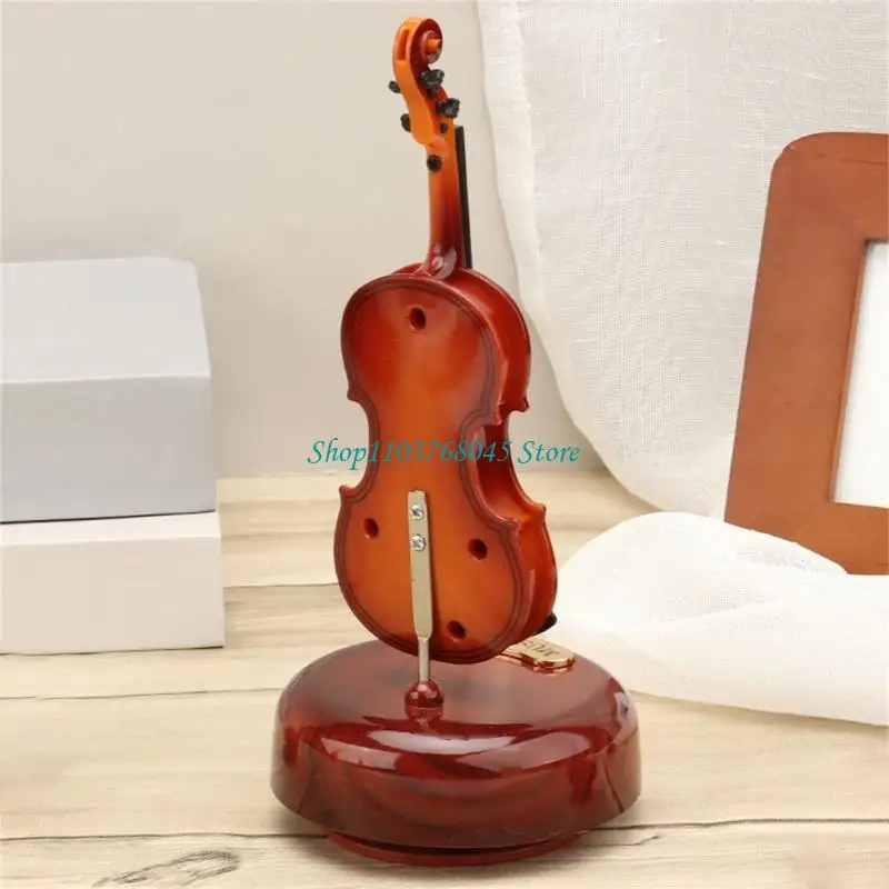 R53F Wind Up Music Box,Violin Mechanism Musical Box Desk Ornament Home Decorations
