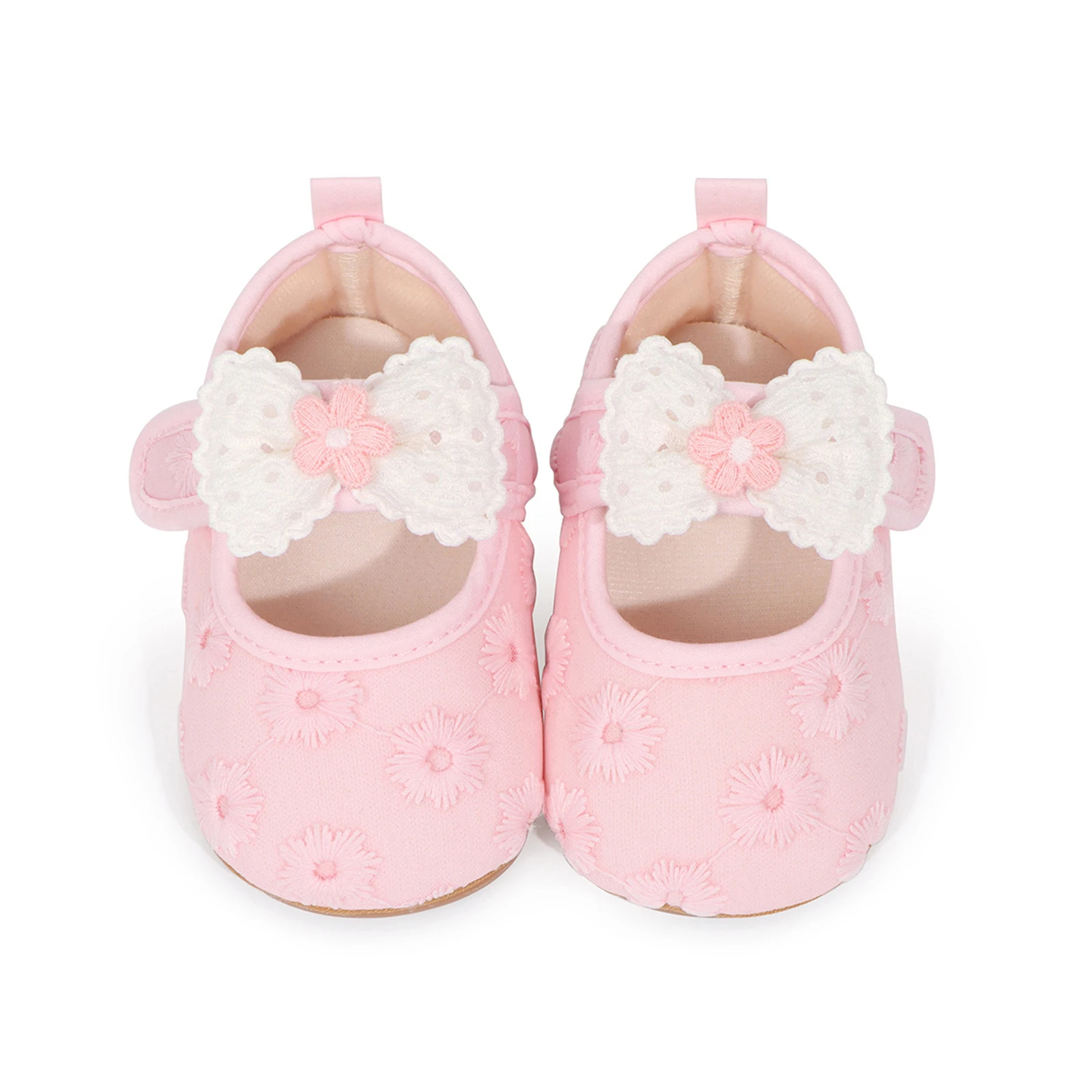 

0-12momths Baby Girls Princess Shoes Flower Bow Decor Soft Non-slip Bottom First Walking Shoes