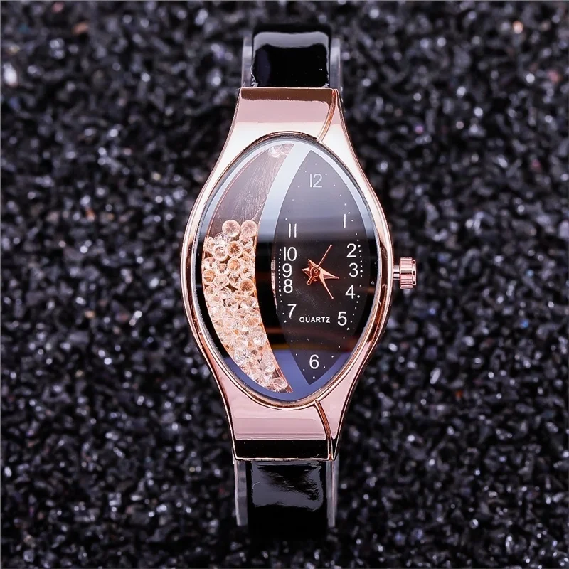 

2024 Montre Femme Casual Women Watches Oval Dial Wrist Watch Leather Rhinestone Designer Ladies Watch Clock Gfit Reloj Mujer