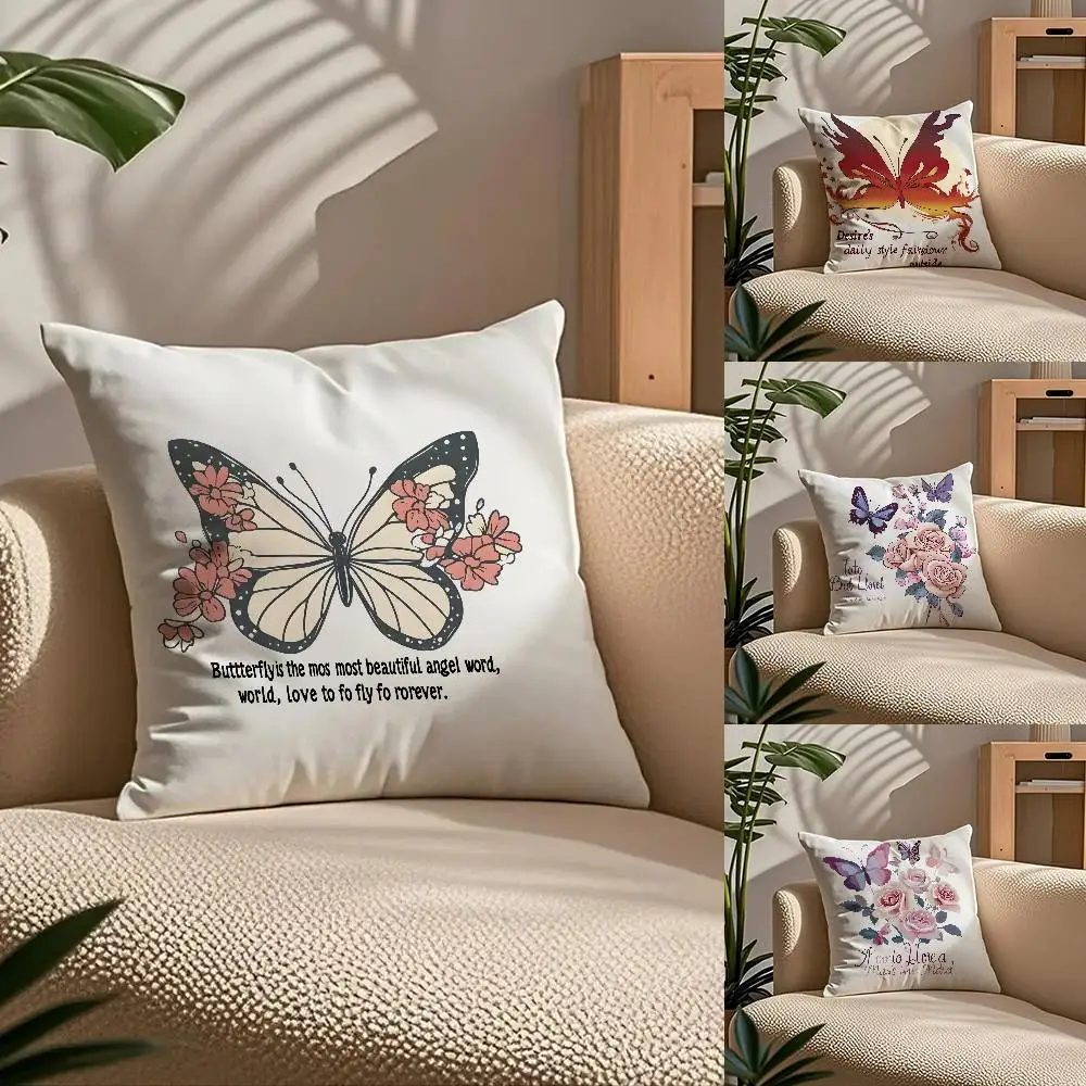 

Flowers And Butterflies Pillow Case Comfort Sofa Bed Silky elegant Invisible zipper Custom Decorative cushion cover