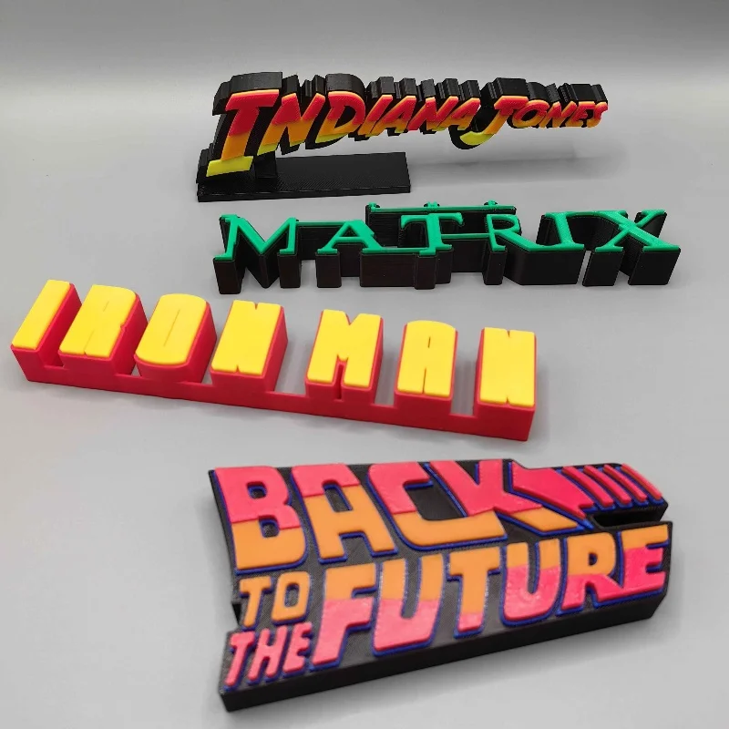 Indiana Jones The Matrix Iron Man Back to the Future 3D printing Logo Film Standing Brand Nameplate Decoration