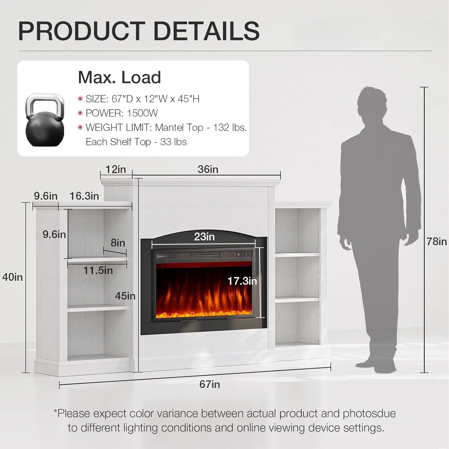 Electric Fireplace with  Mantel, Fireplace TV Stand with Storage Shelves, Multifunctional Fire Places Insert Heater