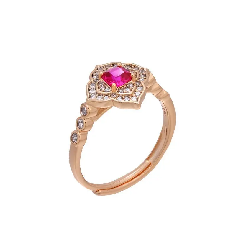 MxGxFam Upmarket Micro Zircon Rose Red Rings For Women Gold Plated 18 k AAA+ CZ Fashion Jewelry