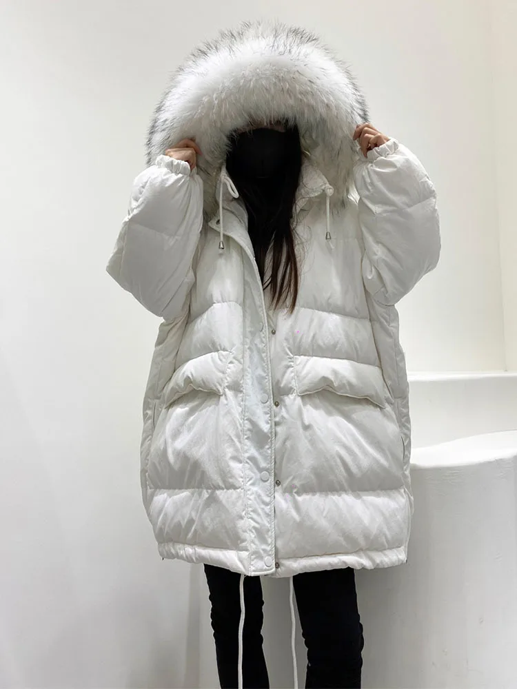 Imagem -06 - Mulheres Inverno para Baixo Jaqueta de Pele de Guaxinim Real Collor Parka Moda 90 Pato para Baixo Cabolsa Feminino Engrossar Quente Outerwear à Prova de Vento Roupas