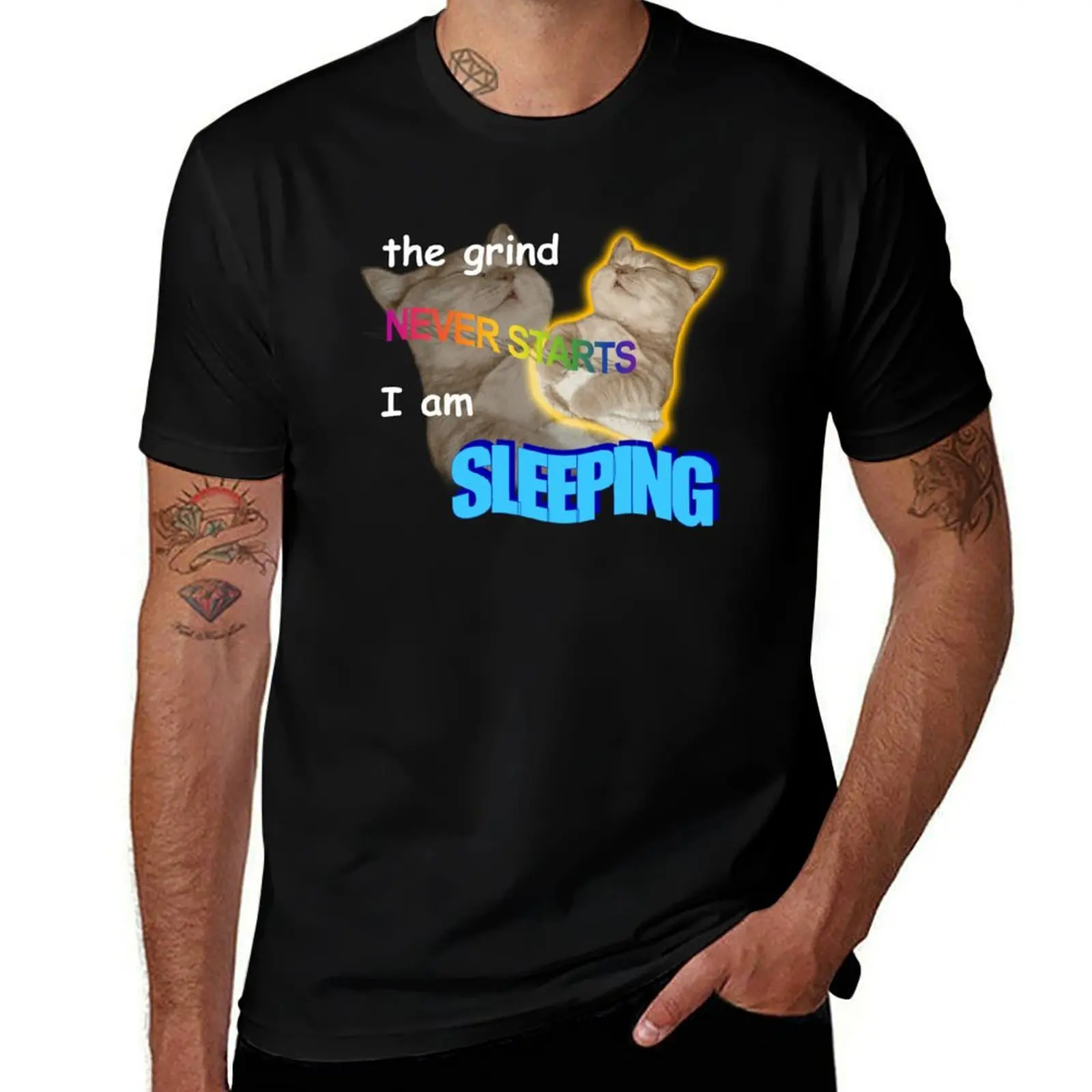 The Grind Never Starts I Am Sleeping Meme T-Shirt Simple Line Art Print Tee T-Shirt