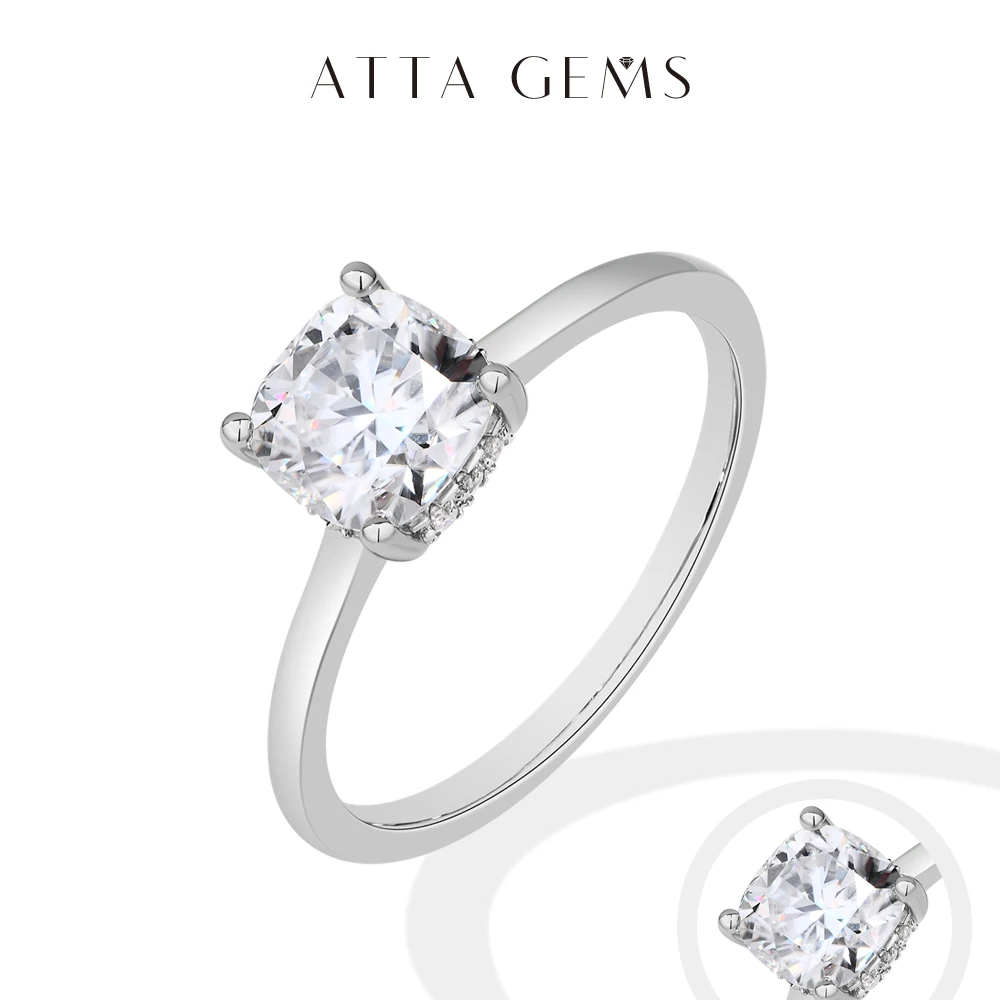 ATTAGEMS Cushion Cut 1.5ct 2.5ct Moissanite Ring DVVS1 925 Silver 18K Gold Plated For Women Engagement Wedding Band Fine Jewelry