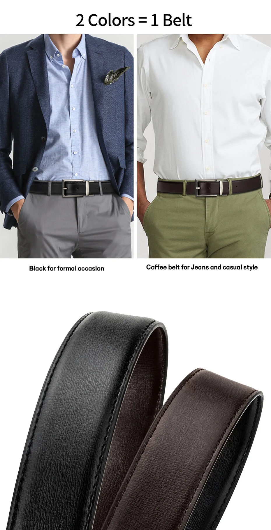 Maikun Reversible Leder Gürtel für Männer Braun Leder Gürtel Für Hosen Boss Gürtel herren Designer Taille Gürtel Kaffee – Detail 7