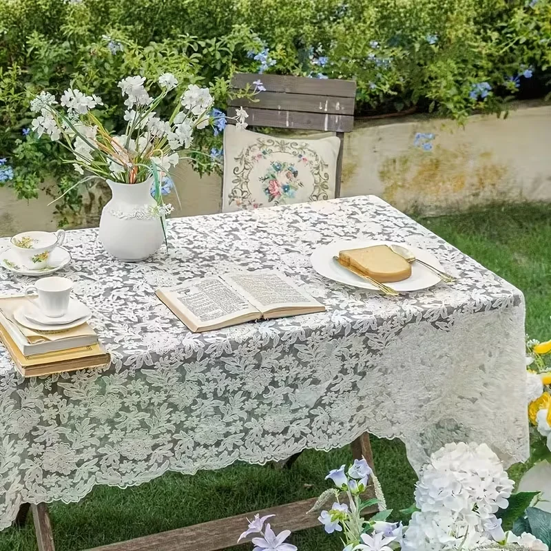 French Embroidery Lace Tablecloth,Vintage Rectangular Table Cover for Kitchen,Dining Room,Party,Wedding,Picnic,Home Decoration