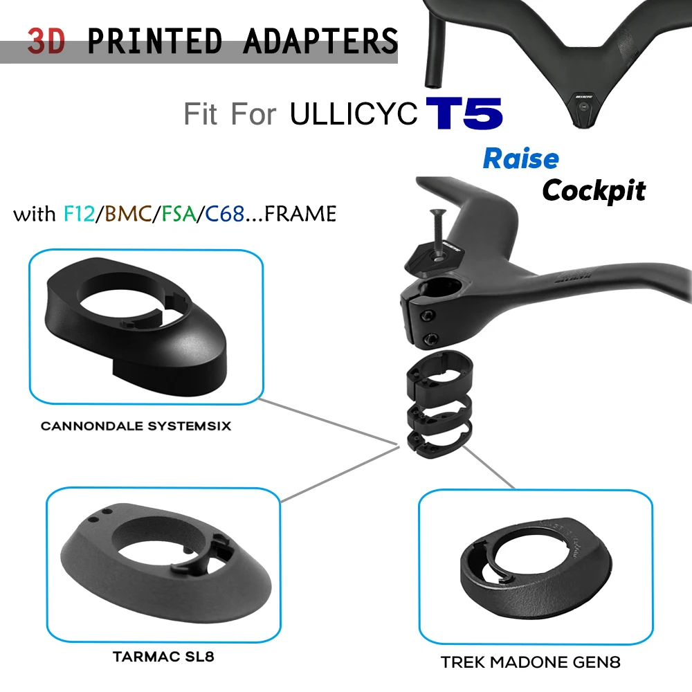 Nylon 3D Printed Adapter,Fit for ULLICYC T5 Raise Integrated Cockpit,Compatible with Madone 8 Emonda TARMAC SL8 SL7  V5RS Frame