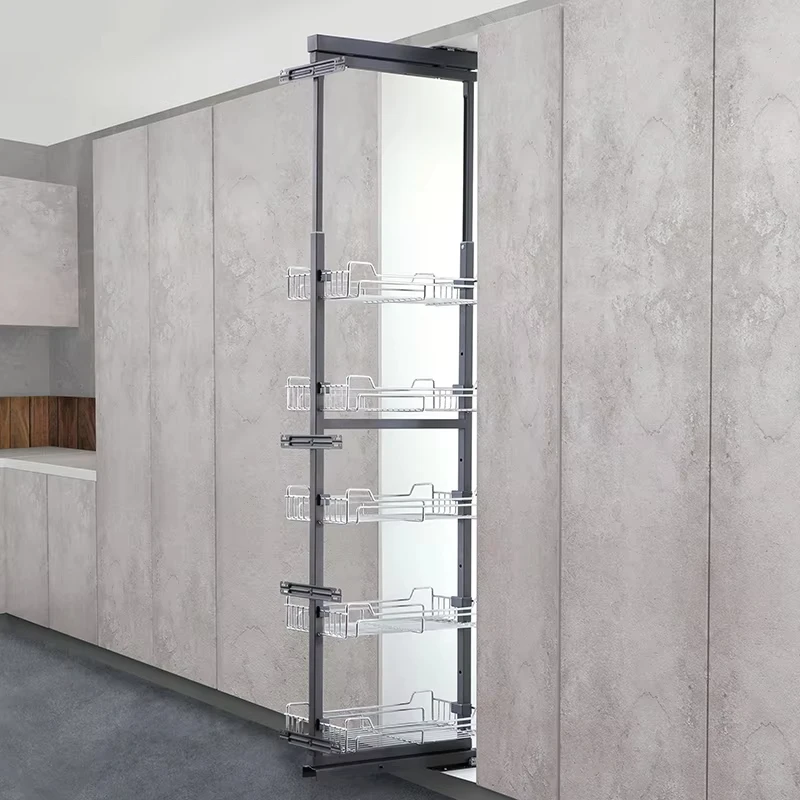 Kitchen Pantry Cabinets Pull Out Wire Glass Basket High Pantry Unit