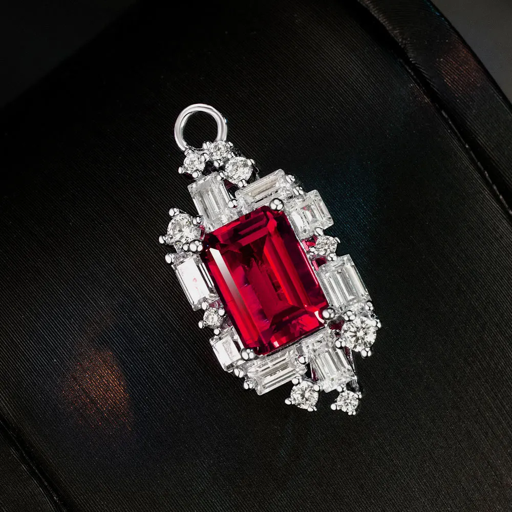 

New S925 silver niche design 4ct rectangular chamfered car cultivation emerald 7 * 10 pendant versatile necklace wedding jewelry