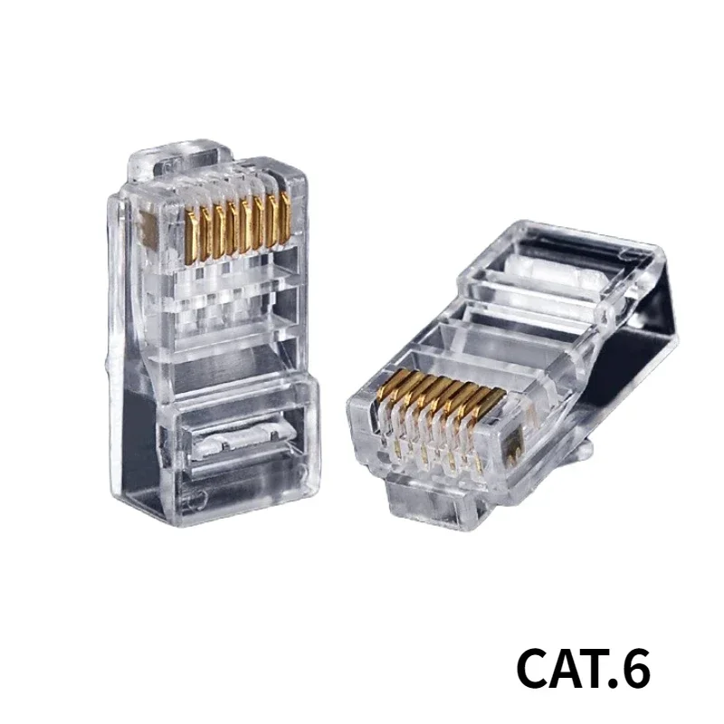 Conector Cat6 RJ45 cat.6-8p8c, cable Ethernet modular, enchufe de cabeza, Red de prensado chapada en oro, conector RJ45 (100 piezas)