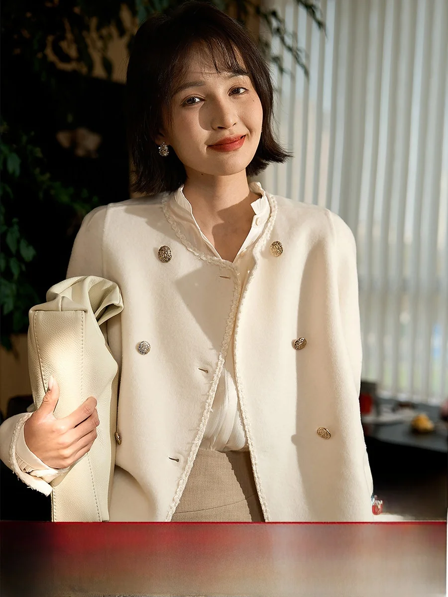 

Женский жакет XiaoHanGe из черно-белого двустороннего твида с высоким содержанием шелка, прямого кроя, для работы, весна 2026