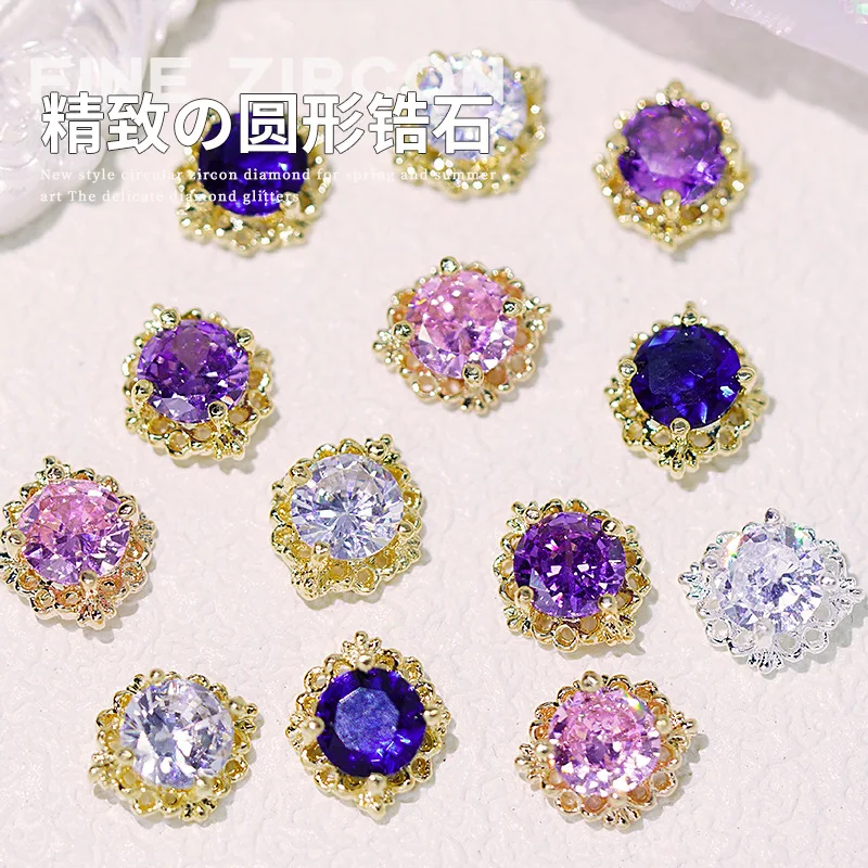 5 pezzi di lusso rotondo Design Charms gioielli per unghie coreano colorato scintilla qualità zircone Strass gioielli per la decorazione di Nail Art