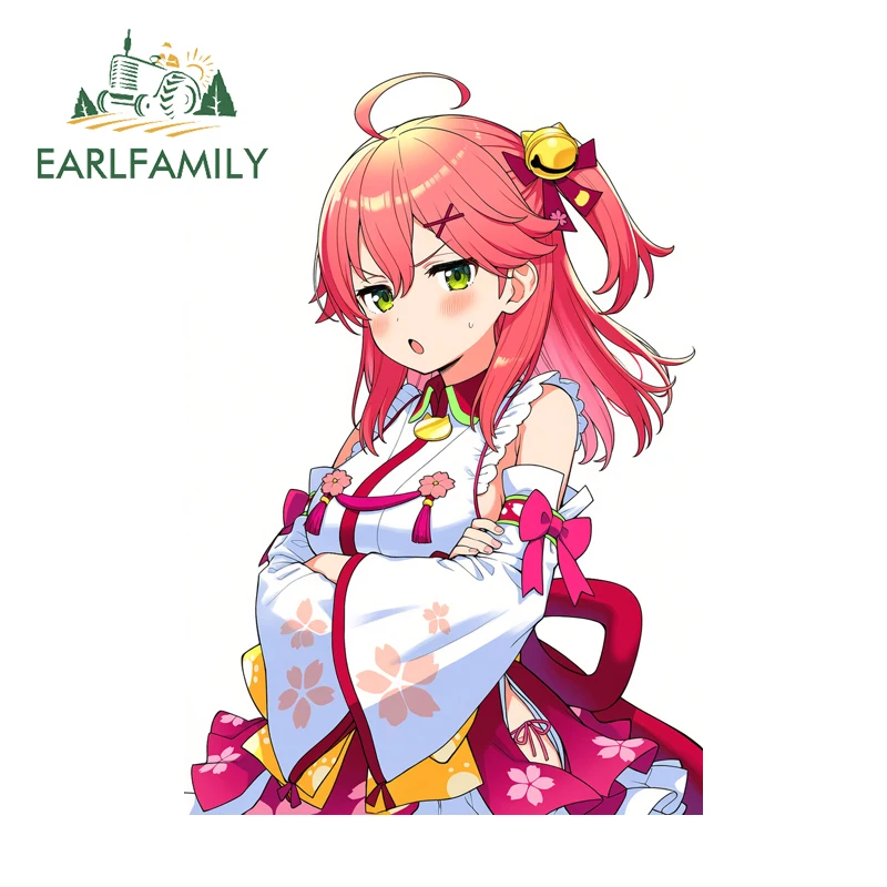 EARLFAMILY Interesting Anime Car Stickers Eye Catching Pink Hair Girl Decoration Vinyl Decal Occlusion Scratch Windshield