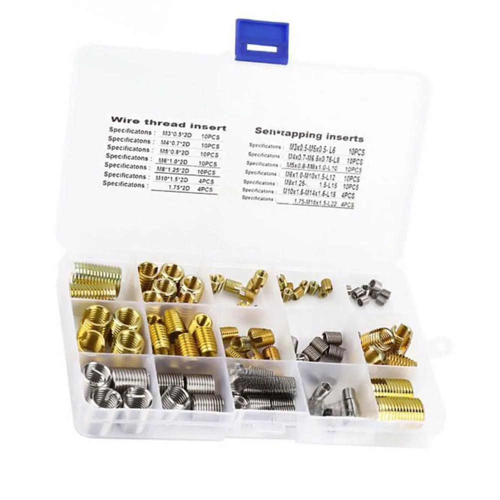 116PCS Thread Insert Kit with Slotted and Wire Variants for Repairing Damaged Threads in Tools Fixtures and Industrial Hardware