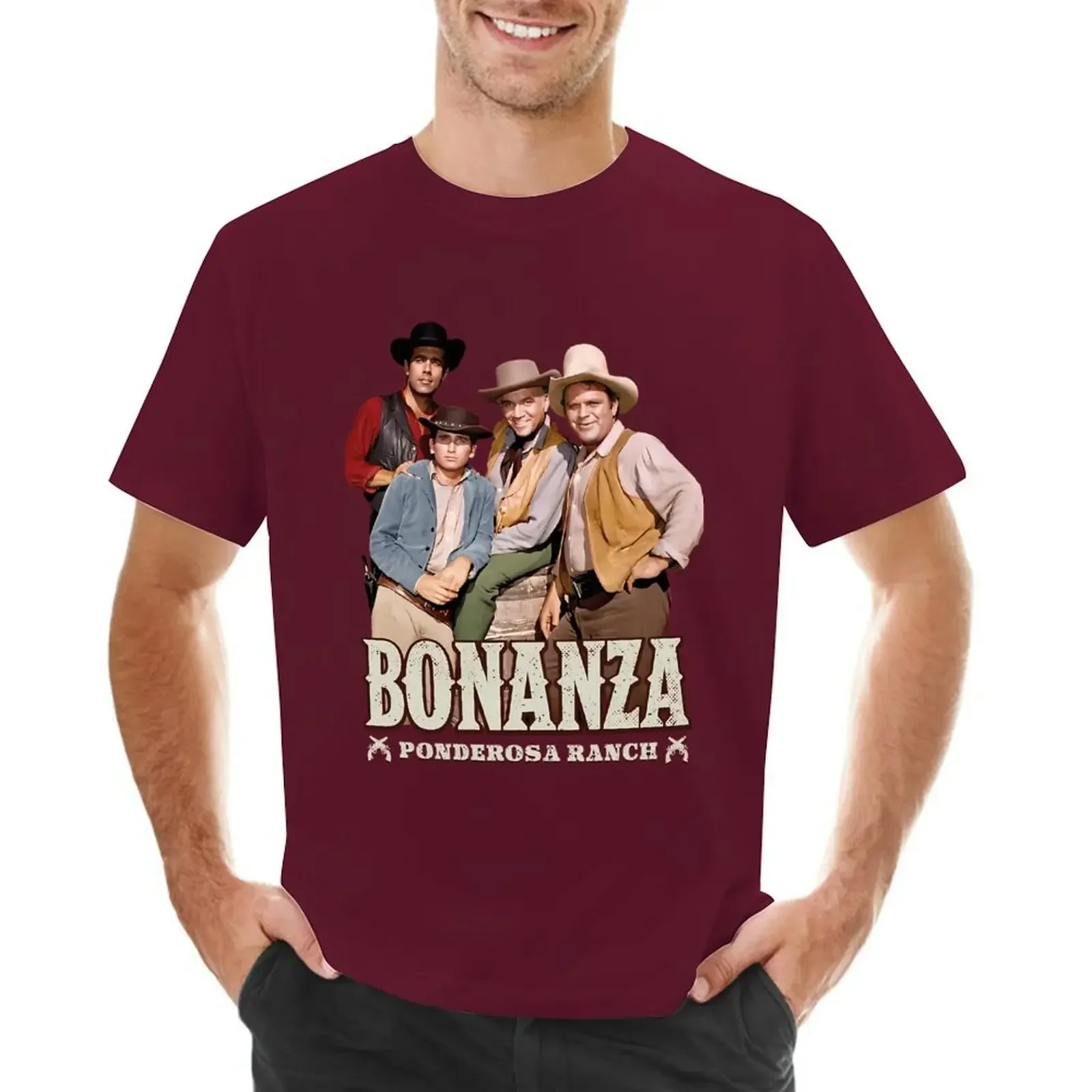 for men New fashion heavyweight vintage BONANZA / PONDEROSA RANCH graphic tees sports fans animal prinfor boys black t shirts image 2