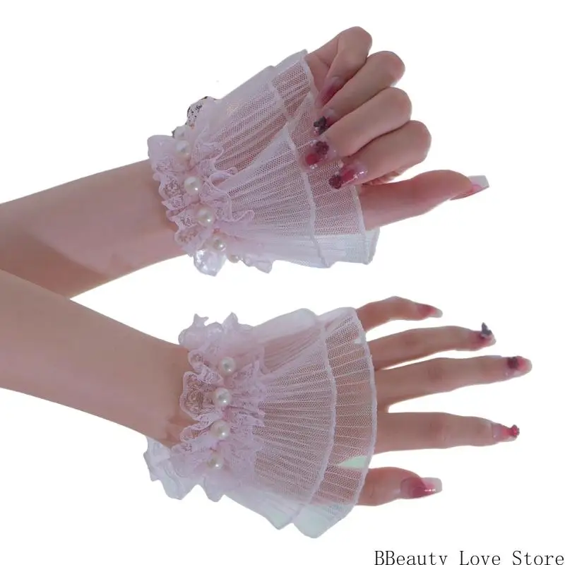 Mangas fotografía claves uñas perlas puños encaje mangas brazo elástico