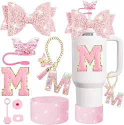 8PCS Cup Accessories Set for Stanley Cup 30oz 40oz Tumbler,Straw Topper Cover Cap and Boot,Spill Proof Stopper Charm Sticker