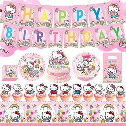 Juego de vajilla con tema rosa de Hello Kitty para niñas, vasos de papel, platos, globos, recuerdos para Baby Shower, suministros para fiestas de gato KT