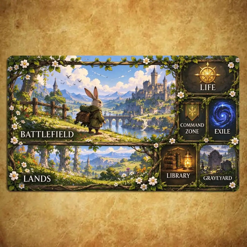 Forest Castle Rabbit TCG Playmat Large Tabletop Card Game Mat Non Slip Rubber Surface Card Battle Gaming Desk Mousepad