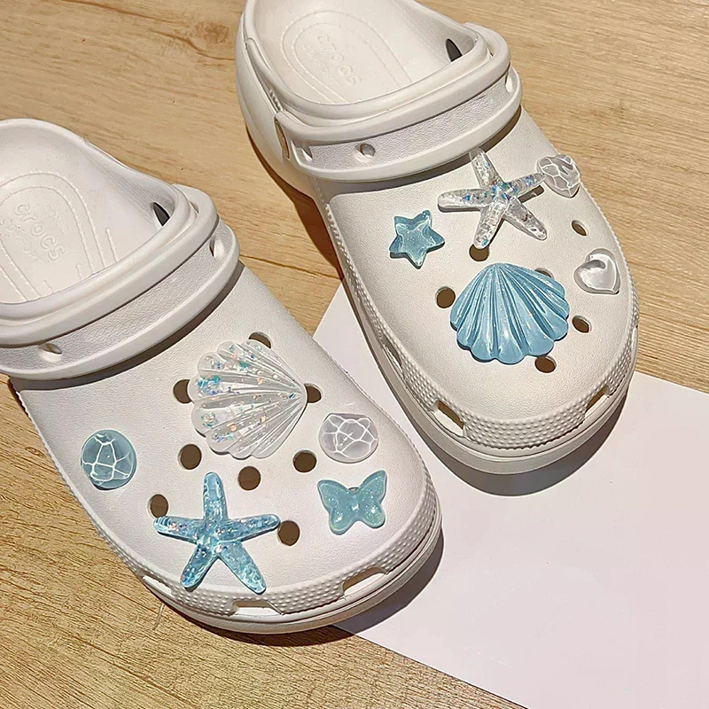 1 Set DIY Clogs Sandals Garden Shoe Decor Cute Starfish Shell Resin Shoe Charms Accessories Buckles  Pins Girls Gifts