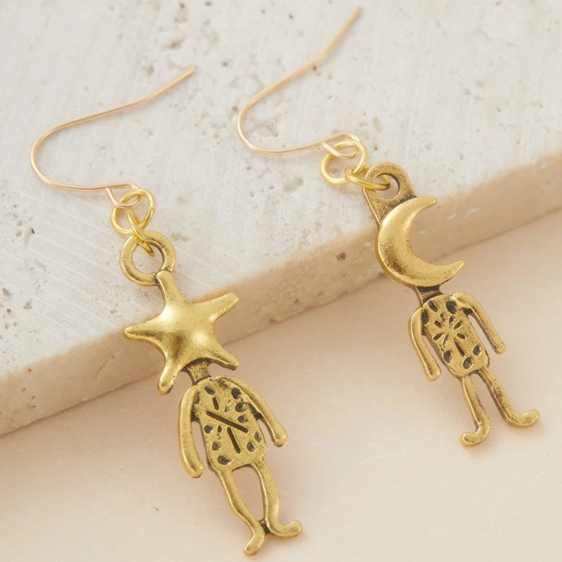 Personalized and Creative Moon and Star Pendant Asymmetrical Earrings, Women's Retro and Trendy Holiday Accessories Gifts
