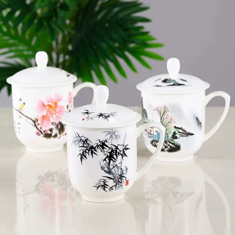 

Jingdezhen Ceramics High Capacity Tea Cup Office with Cover Teacup Home Porcelain Water Cup Teaware Supplies Tea Infuser