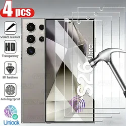 NNBILI 4PCS Full Cover Tempered Glass For Samsung Galaxy S26 Ultra S24 S25 Plus Fingerprint Screen Protector Protective HD Glass