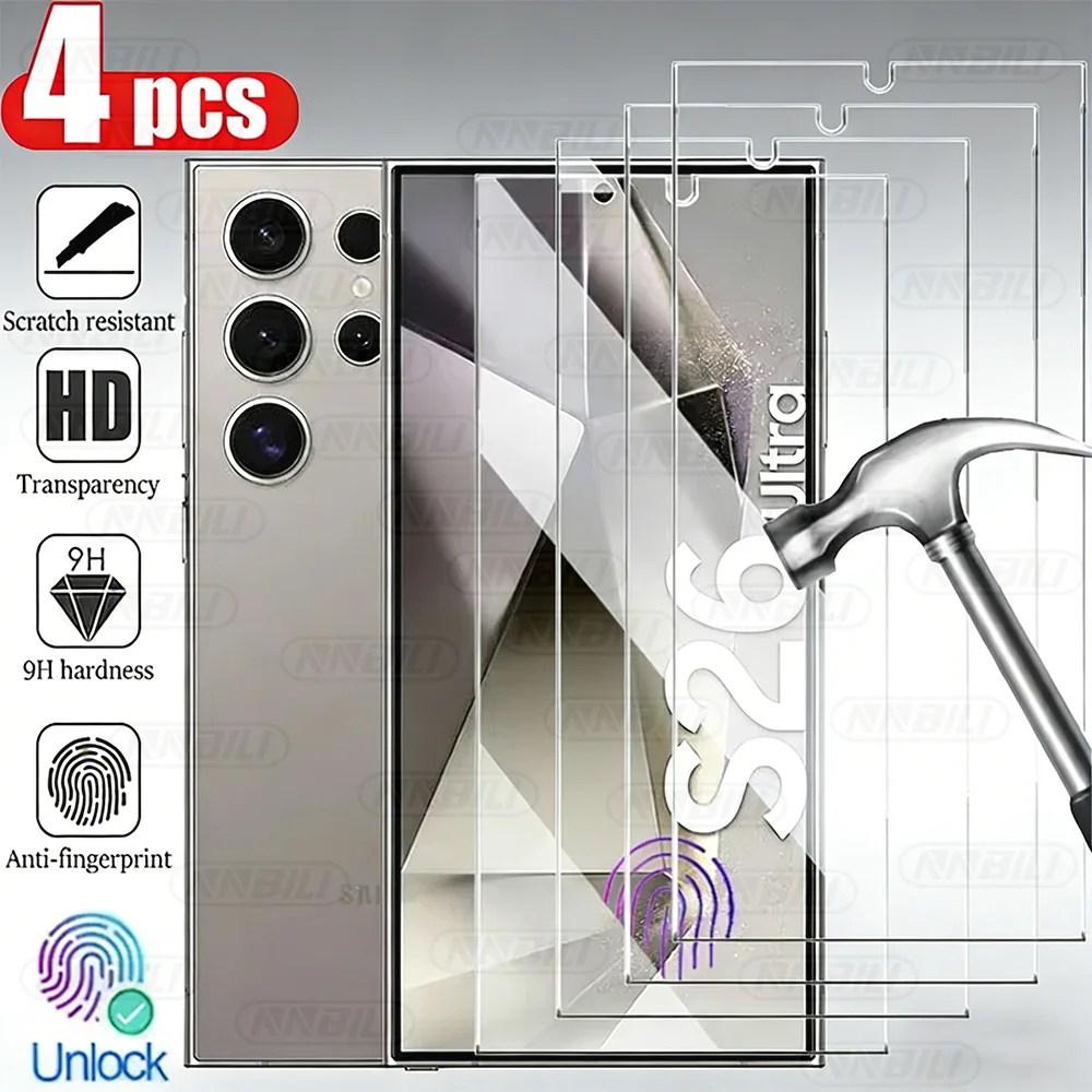 NNBILI 4 SZT. Szkło Hartowane Pełne Pokrycie Ekranu Do Samsung Galaxy S26 Ultra S24 S25 Plus Ochrona Ekranu Przed Odciskami Palców Szkło Ochronne HD