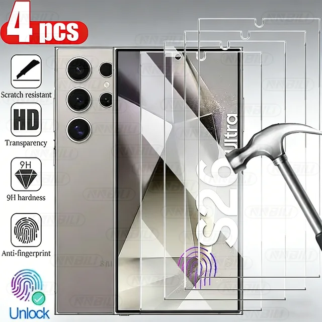 NNBILI 4 SZT. Szkło Hartowane Pełne Pokrycie Ekranu Do Samsung Galaxy S26 Ultra S24 S25 Plus Ochrona Ekranu Przed Odciskami Palców Szkło Ochronne HD