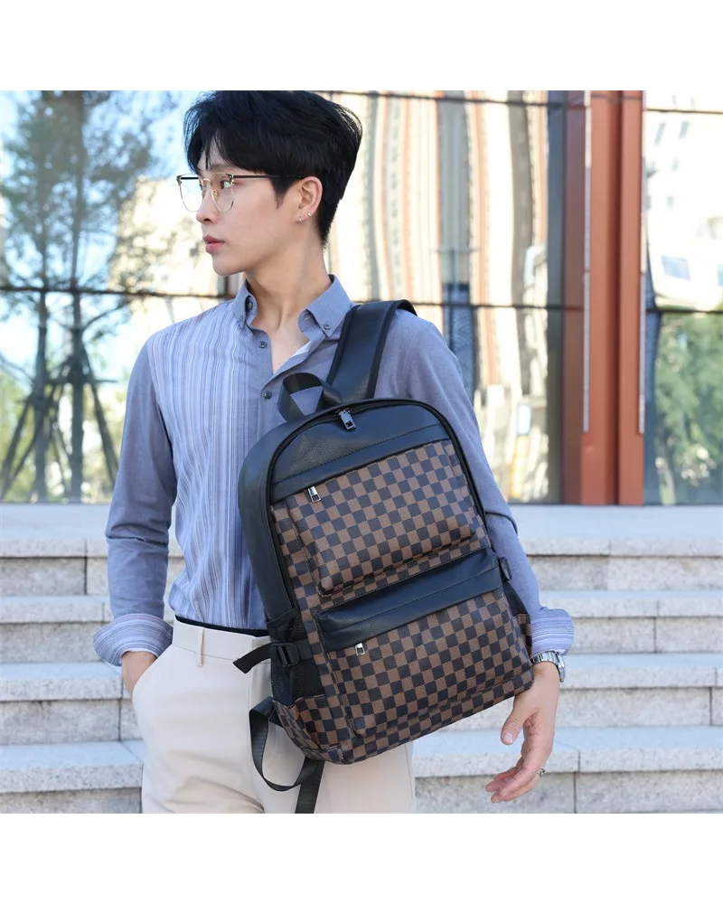 Large-capacity simple casual men's travel bag New business travel computer bag Fashion plaid college student schoolbag