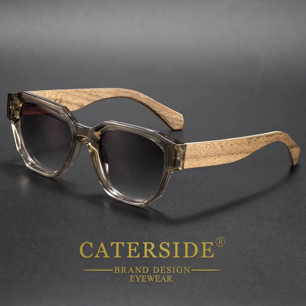 CATERSIDE Vintage Herren-Sonnenbrille mit quadratischem Rahmen, Holzbein-Design, Sonnenbrille für Damen, Outdoor-Reise- und Fahrbrille, UV400 – Detail 2