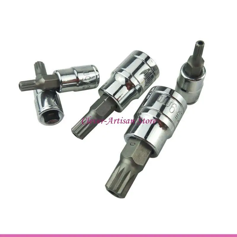 Adaptador soquete compacto e06b, 10 peças xzn 12 pontos triplo quadrado spline bit soquete conjunto à prova violação com para ferramenta reparo caixa